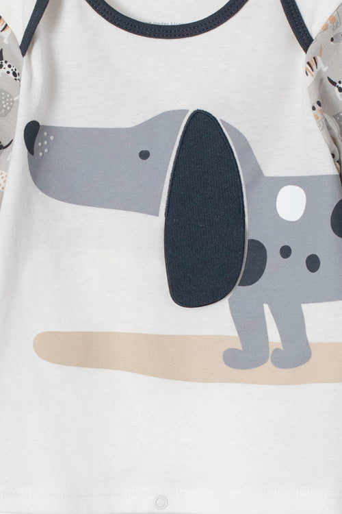 PIJAMA LITTLEMIC GRIS Y MARFIL DE MANGA LARGA PARA BEBÉ NIÑO