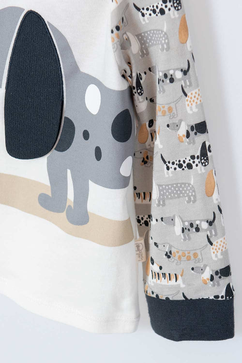 PIJAMA LITTLEMIC GRIS Y MARFIL DE MANGA LARGA PARA BEBÉ NIÑO