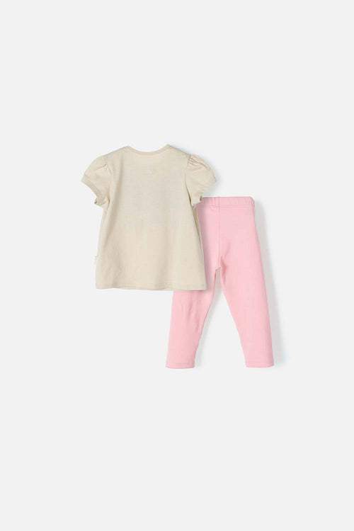 CONJUNTO LITTLEMIC CAQUI Y PALO DE ROSA DE PANTALÓN PARA BEBÉ NIÑA