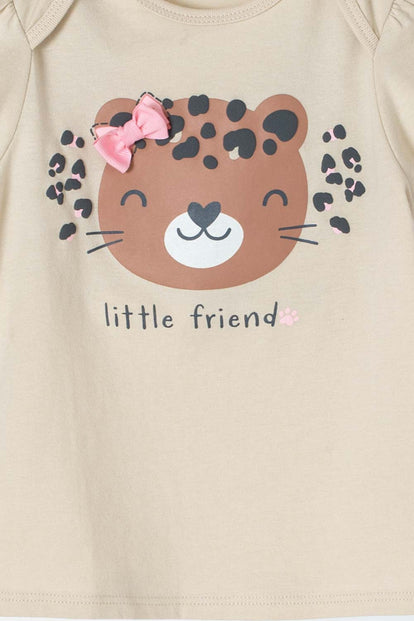 CONJUNTO LITTLEMIC CAQUI Y PALO DE ROSA DE PANTALÓN PARA BEBÉ NIÑA