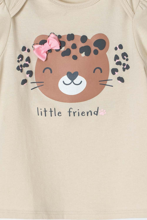 CONJUNTO LITTLEMIC CAQUI Y PALO DE ROSA DE PANTALÓN PARA BEBÉ NIÑA