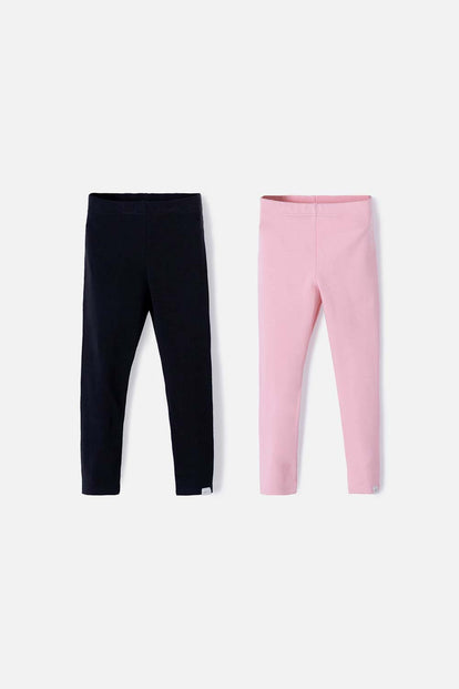 LEGGINS X2 DE LITTLEMIC NEGRO Y PALO DE ROSA  PARA NIÑA 2T A 5T