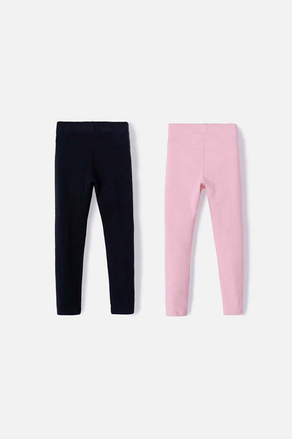 LEGGINS X2 DE LITTLEMIC NEGRO Y PALO DE ROSA  PARA NIÑA 2T A 5T