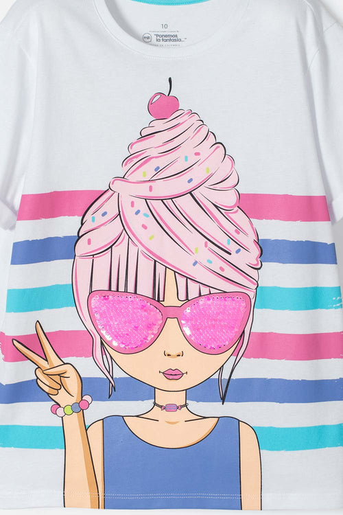 POLERA MIC BLANCA MANGA CORTA PARA NIÑA