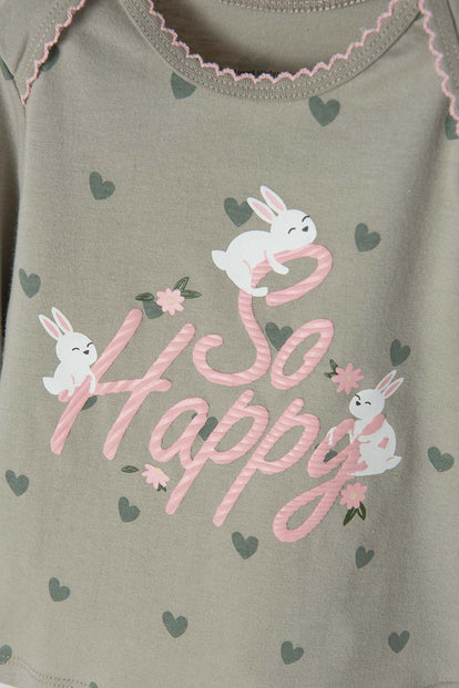 PIJAMA DE LITTLEMIC CON PANTALÓN LARGO VERDE Y PALO DE ROSA PARA BEBÉ NIÑA