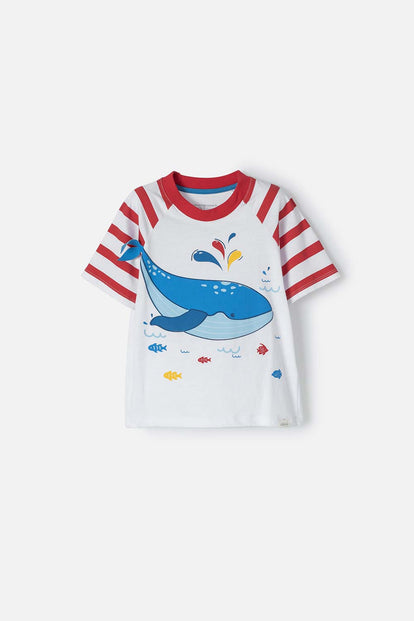 POLERA LITTLEMIC BLANCO Y ROJO MANGA CORTA PARA NIÑO 2T A 5T