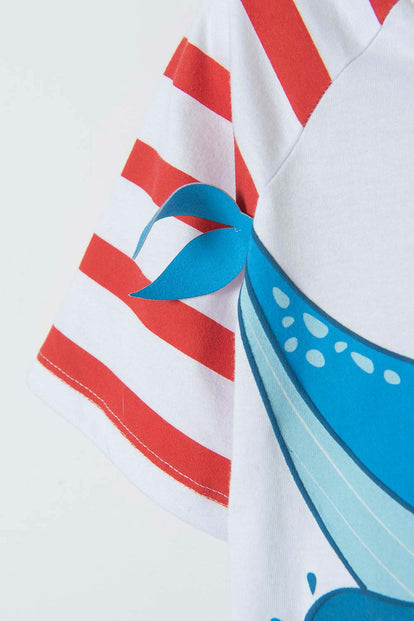 POLERA LITTLEMIC BLANCO Y ROJO MANGA CORTA PARA NIÑO 2T A 5T