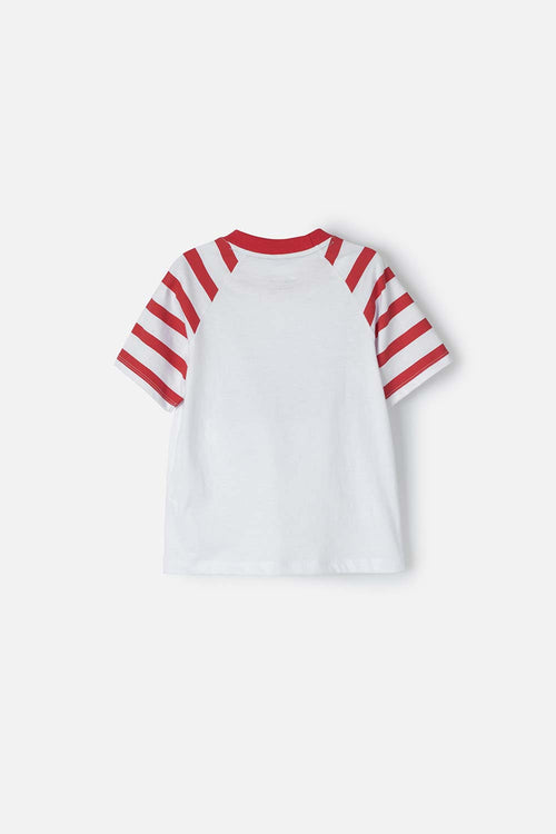 POLERA LITTLEMIC BLANCO Y ROJO MANGA CORTA PARA NIÑO 2T A 5T