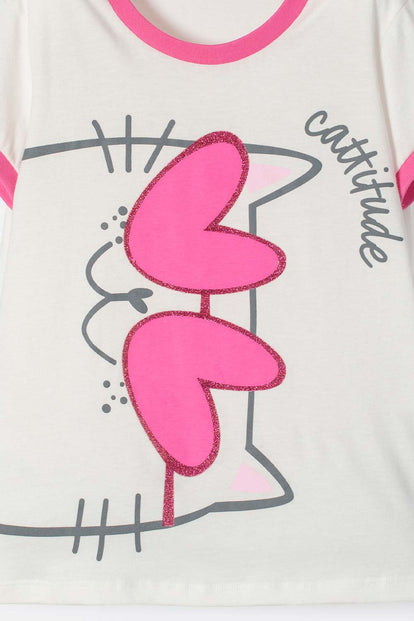 PIJAMA DE MIC 3 PIEZAS MARFIL Y ROSADO PARA NIÑA