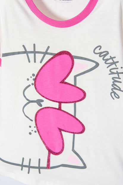 PIJAMA DE MIC 3 PIEZAS MARFIL Y ROSADO PARA NIÑA