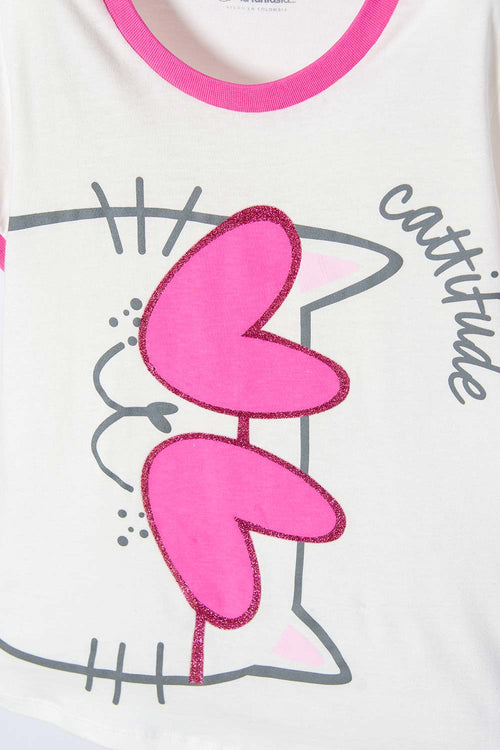 PIJAMA DE MIC 3 PIEZAS MARFIL Y ROSADO PARA NIÑA