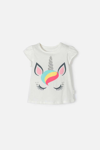 POLERA DE LITTLEMIC MANGA CORTA MARFIL PARA NIÑA 2T A 5T
