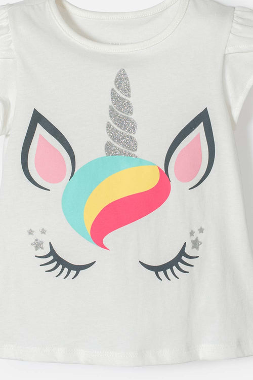 POLERA DE LITTLEMIC MANGA CORTA MARFIL PARA NIÑA 2T A 5T