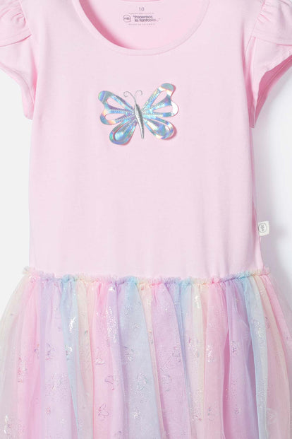 VESTIDO DE MIC CON FALDA EN TULL ROSADA PARA NIÑA