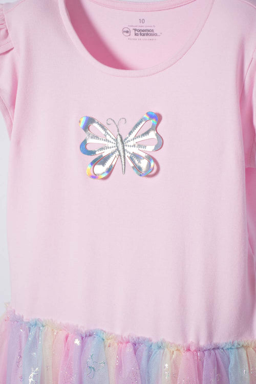 VESTIDO DE MIC CON FALDA EN TULL ROSADA PARA NIÑA