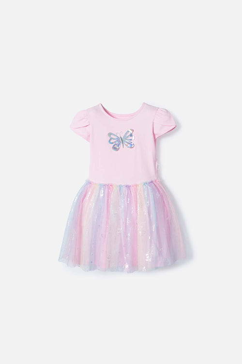 VESTIDO DE LITTLEMIC MANGA CORTA ROSADO PARA NIÑA 2T A 5T