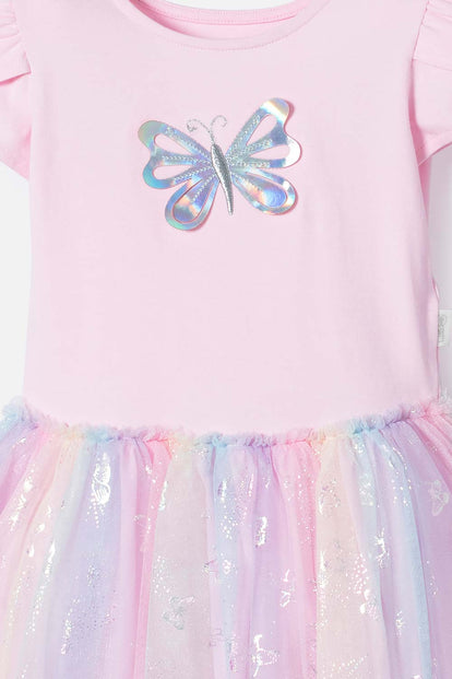 VESTIDO DE LITTLEMIC MANGA CORTA ROSADO PARA NIÑA 2T A 5T