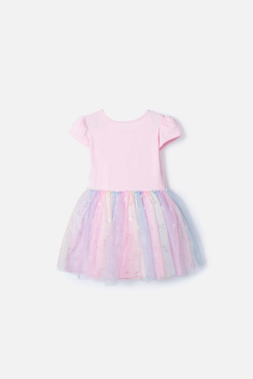 VESTIDO DE LITTLEMIC MANGA CORTA ROSADO PARA NIÑA 2T A 5T