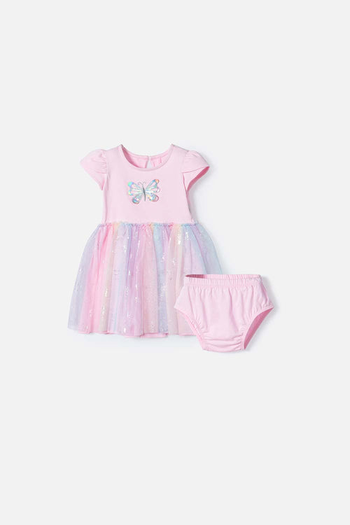 VESTIDO DE LITTLEMIC MANGA CORTA ROSADO PARA BEBÉ NIÑA