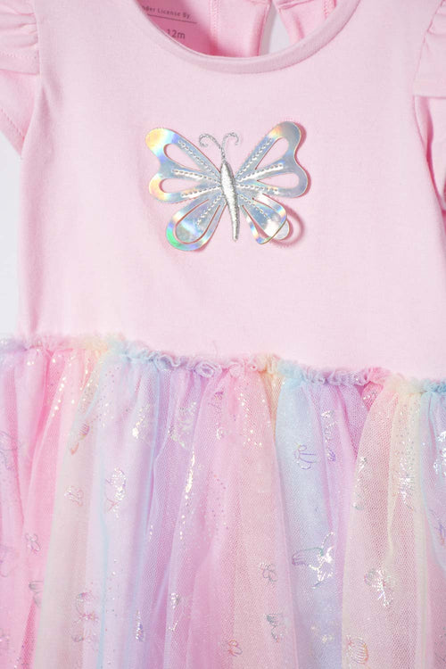 VESTIDO DE LITTLEMIC MANGA CORTA ROSADO PARA BEBÉ NIÑA