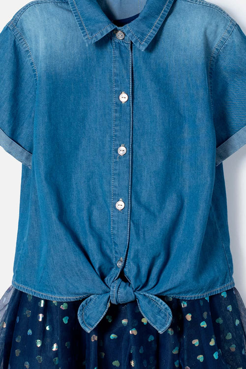 VESTIDO DE MIC CON FALDA EN TULL AZUL PARA NIÑA