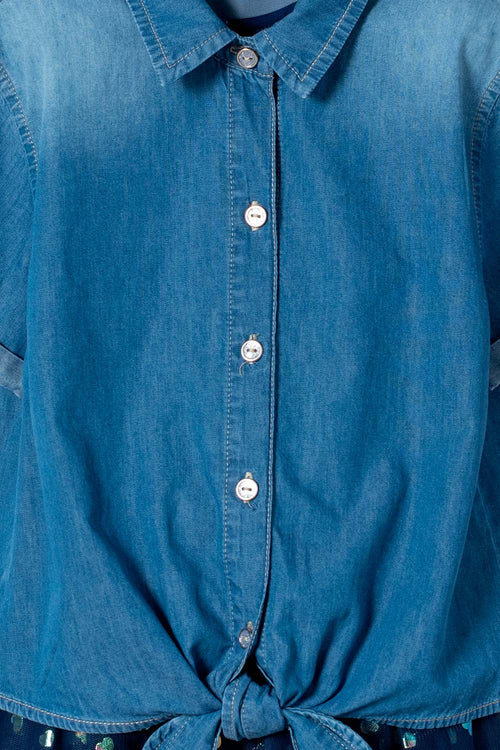 VESTIDO DE MIC CON FALDA EN TULL AZUL PARA NIÑA