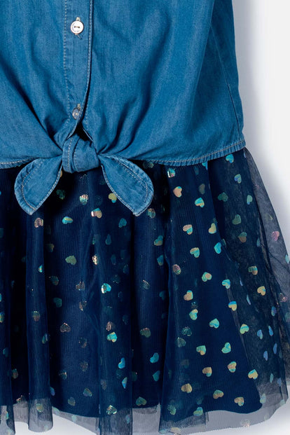 VESTIDO DE MIC CON FALDA EN TULL AZUL PARA NIÑA
