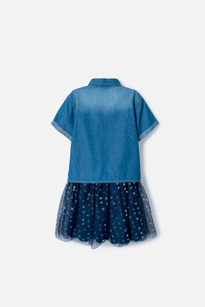 VESTIDO DE MIC CON FALDA EN TULL AZUL PARA NIÑA
