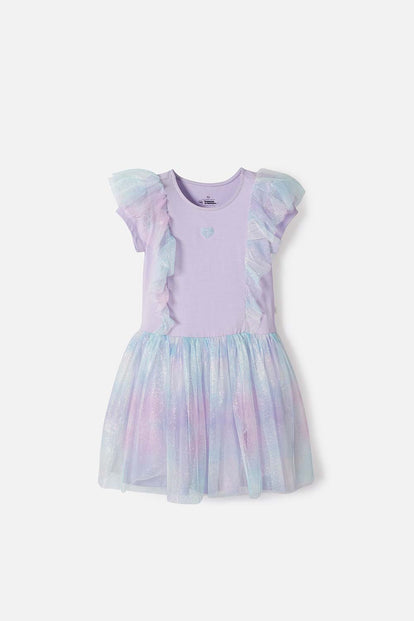 VESTIDO DE MIC CON FALDA EN TULL MORADO PARA NIÑA