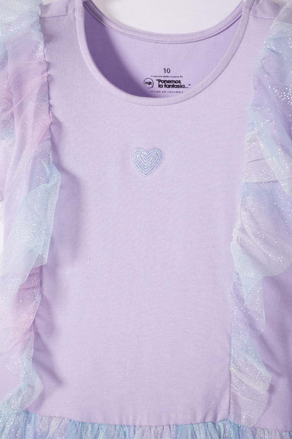 VESTIDO DE MIC CON FALDA EN TULL MORADO PARA NIÑA