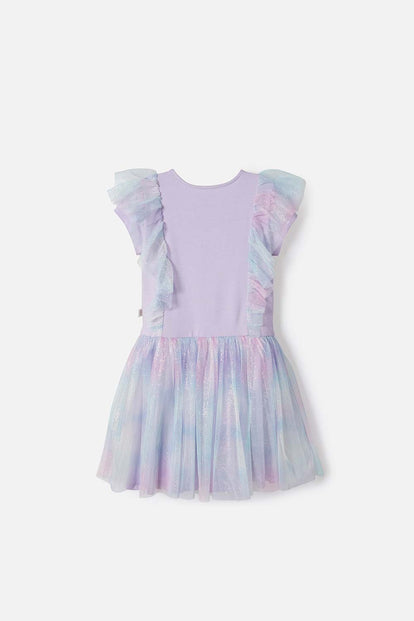 VESTIDO DE MIC CON FALDA EN TULL MORADO PARA NIÑA