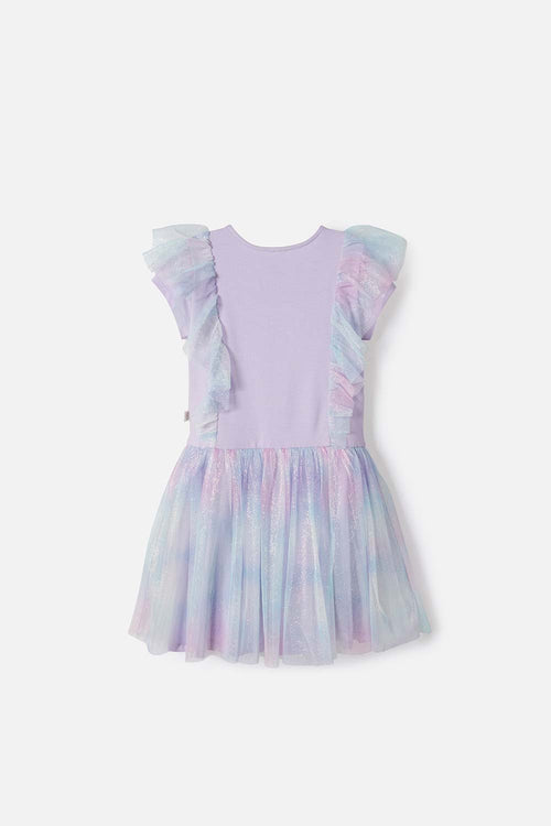 VESTIDO DE MIC CON FALDA EN TULL MORADO PARA NIÑA