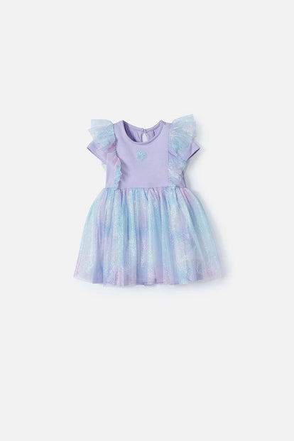 VESTIDO DE LITTLEMIC MANGA CORTA LAVANDA PARA BEBÉ NIÑA