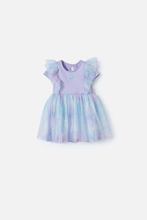 VESTIDO DE LITTLEMIC MANGA CORTA LAVANDA PARA BEBÉ NIÑA