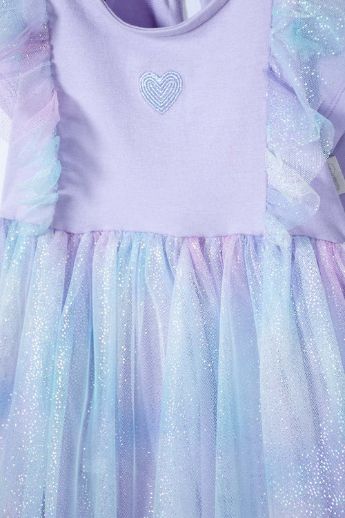 VESTIDO DE LITTLEMIC MANGA CORTA LAVANDA PARA BEBÉ NIÑA