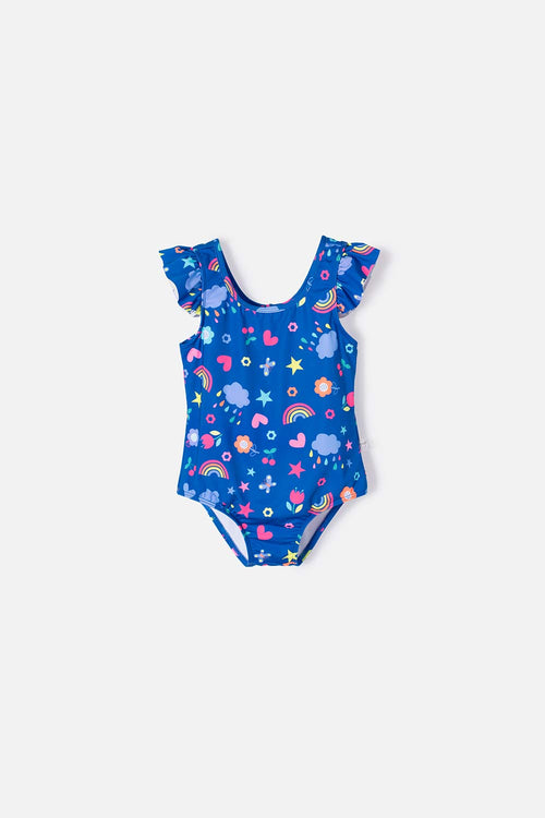 VESTIDO DE BAÑO DE LITTLEMIC AZUL PARA NIÑA 2T A 5T