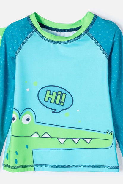 CONJUNTO DE BAÑO DE LITTLEMIC MANGA LARGA VERDE PARA NIÑO 2T A 5T