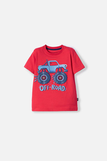 POLERA LITTLEMIC ROJA ESTAMPADA EN FRENTE PARA NIÑO 2T A 5T