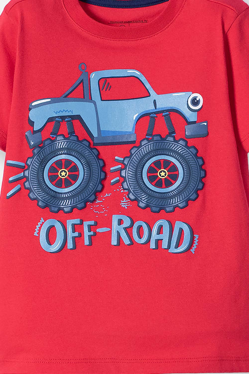 POLERA LITTLEMIC ROJA ESTAMPADA EN FRENTE PARA NIÑO 2T A 5T