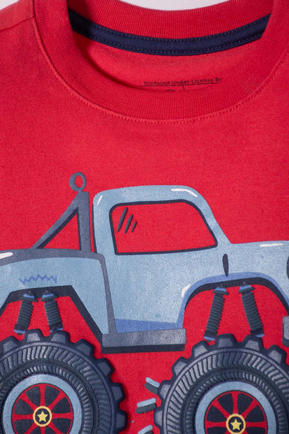 POLERA LITTLEMIC ROJA ESTAMPADA EN FRENTE PARA NIÑO 2T A 5T