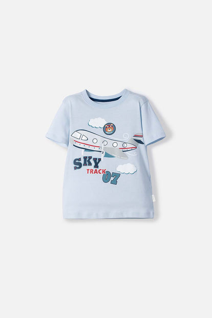 POLERA LITTLEMIC AZUL CLARA MANGA CORTA PARA NIÑO 2T A 5T