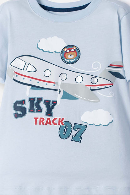 POLERA LITTLEMIC AZUL CLARA MANGA CORTA PARA NIÑO 2T A 5T