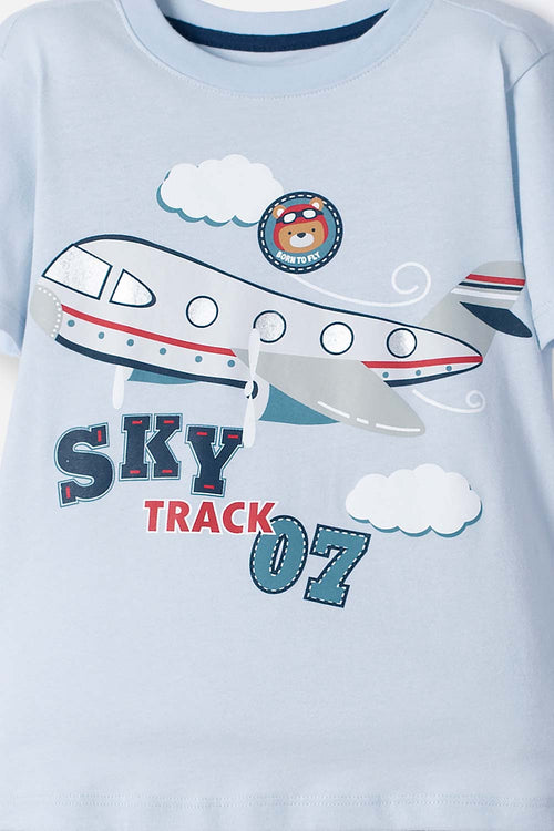 POLERA LITTLEMIC AZUL CLARA MANGA CORTA PARA NIÑO 2T A 5T