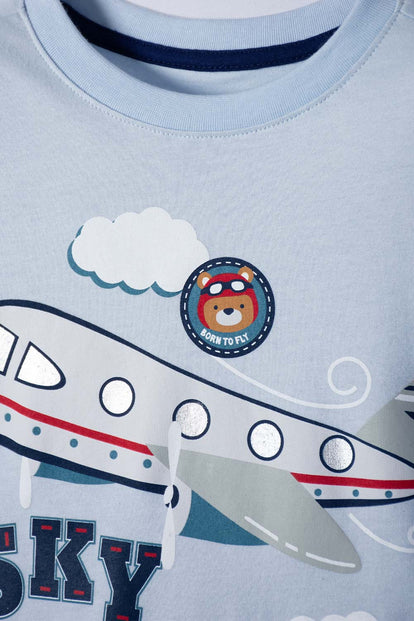 POLERA LITTLEMIC AZUL CLARA MANGA CORTA PARA NIÑO 2T A 5T