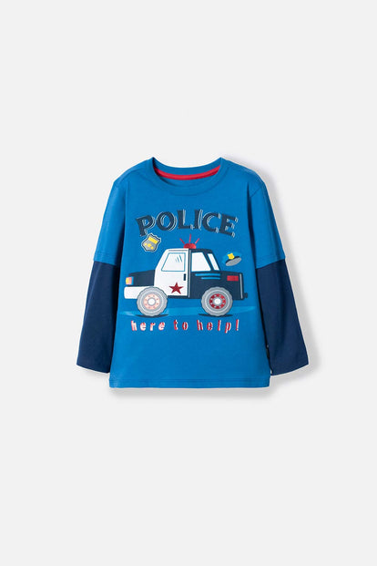 POLERA LITTLEMIC AZUL MANGA LARGA PARA NIÑO 2T A 5T