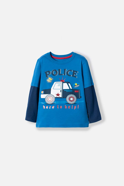 POLERA LITTLEMIC AZUL MANGA LARGA PARA NIÑO 2T A 5T