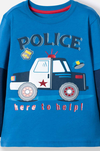 POLERA LITTLEMIC AZUL MANGA LARGA PARA NIÑO 2T A 5T