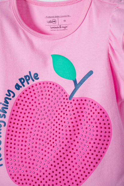 POLERA DE LITTLEMIC MANGA CORTA ROSADO PARA NIÑA 2T A 5T