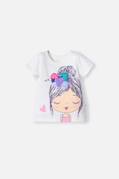 POLERA LITTLEMIC MARFIL MANGA CORTA PARA NIÑA 2T A 5T