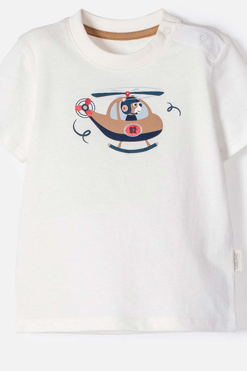 CONJUNTO LITTLEMIC MARFIL Y CAFÉ MANGA CORTA PARA BEBÉ NIÑO